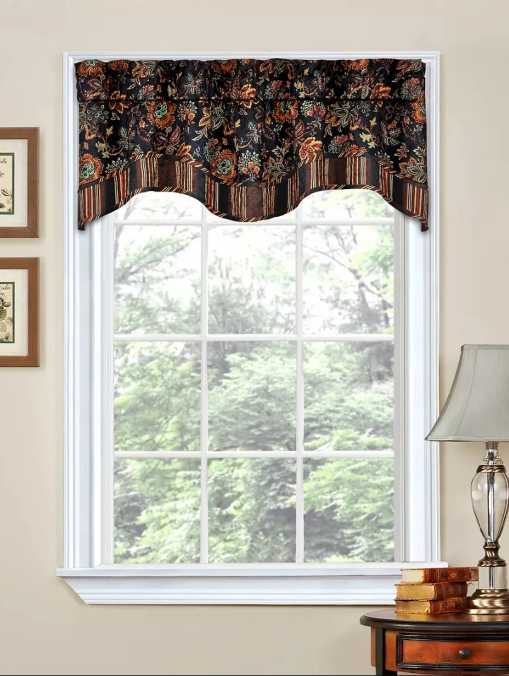 NEW Waverly Scalloped Window Valance Navarra-Onyx. 52